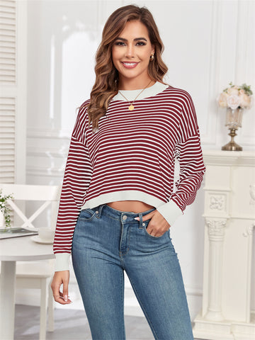 ZAFUL Womens Sweater Cute Tops - Crewneck Striped Long Sleeve Sweatshirt Teacher Outfits