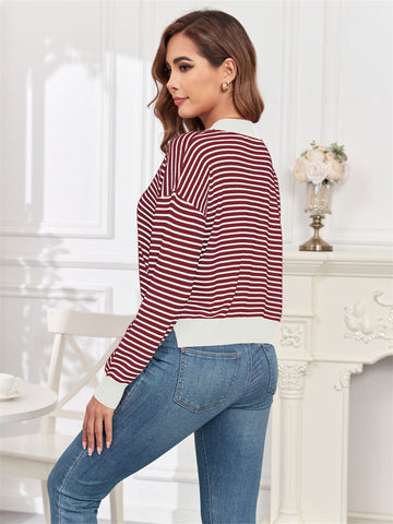 ZAFUL Womens Sweater Cute Tops - Crewneck Striped Long Sleeve Sweatshirt Teacher Outfits