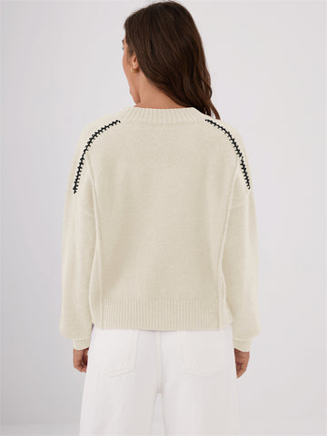 ZAFUL Women's Knit Sweaters Casual Long Sleeve Crewneck Loose Fit Pullover Sweater Winter Jumper Tops
