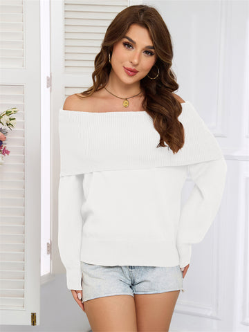 ZAFUL Women's Off Shoulder Sweater Long Lantern Sleeve Casual Knit Pullover