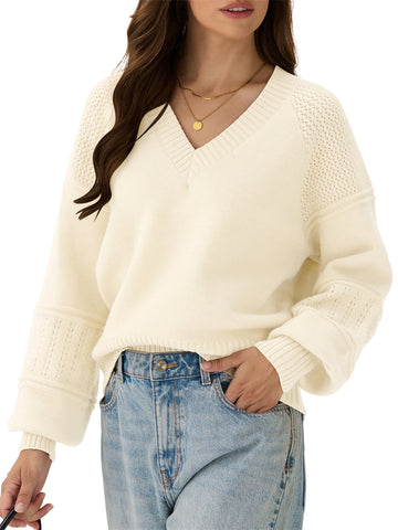 ZAFUL Women's Sweater Fall Trendy Long Sleeve V Neck Loose Casual Tunic Tops