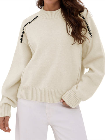ZAFUL Women's Knit Sweaters Casual Long Sleeve Crewneck Loose Fit Pullover Sweater Winter Jumper Tops
