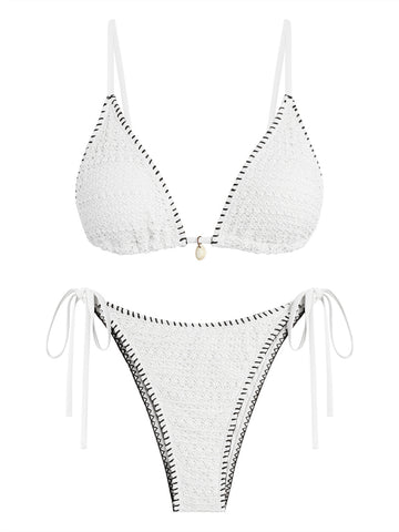 ZAFUL Women's Sexy Triangle Bikini Set 2025 Crochet Tie Side String Cheeky Swimsuit 2 Piece Bathing Suits