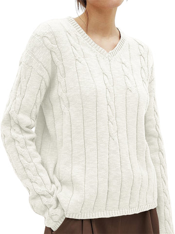ZAFUL Women's V-Neck Cable Knit Sweater