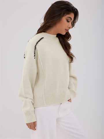 ZAFUL Women's Knit Sweaters Casual Long Sleeve Crewneck Loose Fit Pullover Sweater Winter Jumper Tops