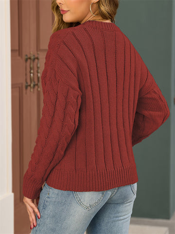 ZAFUL Sweater Long Sleeve Crewneck Oversized Sweater Fuzzy Knitted Pullover Tops
