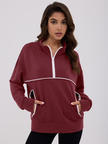 ZAFUL Women's Half Zip Pullover Collared V Neck Pockets Long Sleeve Sweatshirt