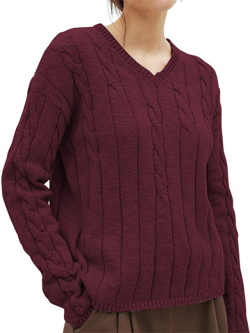 ZAFUL Women's V-Neck Cable Knit Sweater