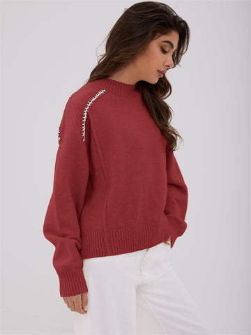 ZAFUL Women's Knit Sweaters Casual Long Sleeve Crewneck Loose Fit Pullover Sweater Winter Jumper Tops