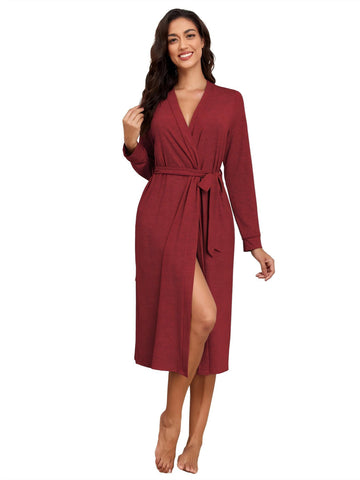 ZAFUL Women's Kimono Robe Summer Lightweight Long Knit Casual Loungewear with Belt Soft Bathrobe for Spa & Beach-FBA