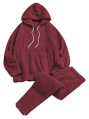 ZAFUL Women's Fuzzy Fleece Pajamas Sets Loungewear Long Sleeve pocket Casual Hoodies and Pants Set 2 Piece Fluffy Sleepwear
