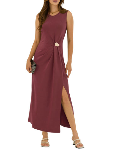 ZAFUL Summer Maxi Dress Sleeveless Casual Ruched Split Tank Sundress Elegant A Line Cocktail Long Dress