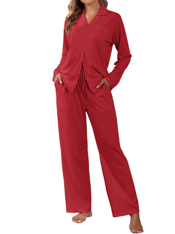 ZAFUL Women's Cotton Pajamas Sets Notch Long Sleeve Sleepwear Button Down Nightwear Soft Pjs Lounge Sets-AMZ