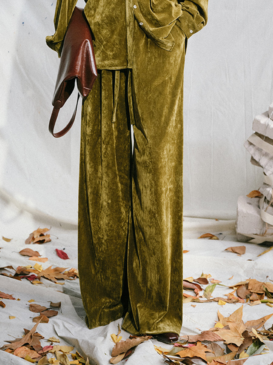 Velvet Tie-Waist Wide-Leg Pants