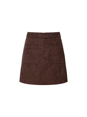 Suede Pleated Short Skirt