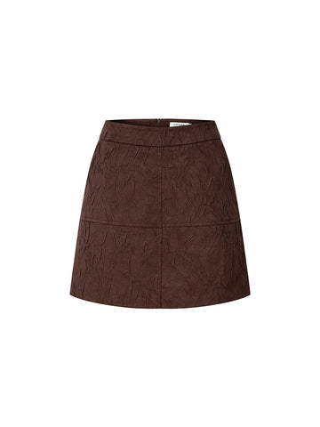 Suede Pleated Short Skirt