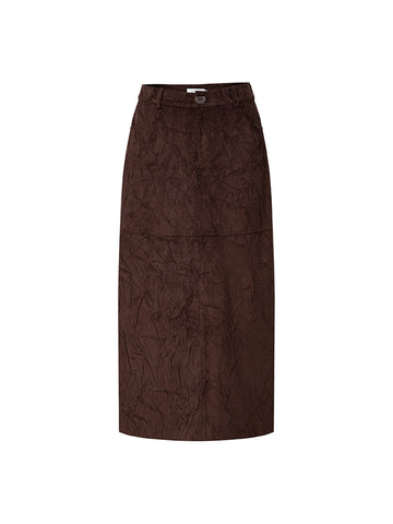 Suede Pleated Straight Skirt