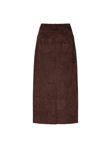 Suede Pleated Straight Skirt