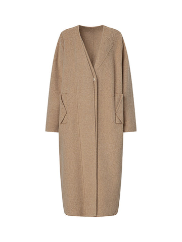 Long Double-sided Woolen Coat With Asymmetrical Collar