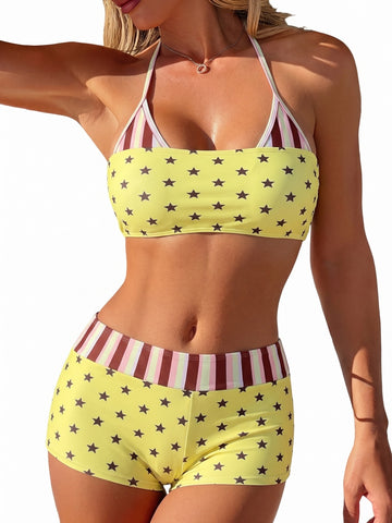 High Waisted Swim Shorts Bikini Set