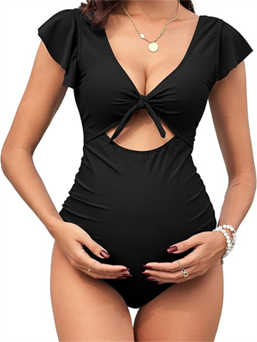 ZAFUL Maternity One Piece Swimsuit for Women Swim Suits Tie Front Tummy Control Bathing Suits Ruffle Swimsuits