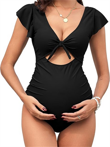 ZAFUL Maternity One Piece Swimsuit for Women Swim Suits Tie Front Tummy Control Bathing Suits Ruffle Swimsuits