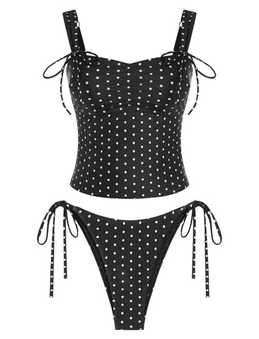 ZAFUL Women's Gingham Ruched Bowknot Decor Cinched Back Tankini Set-AMZ