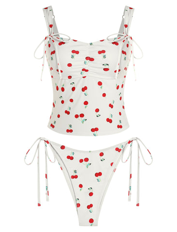 ZAFUL Women's Gingham Ruched Bowknot Decor Cinched Back Tankini Set-AMZ