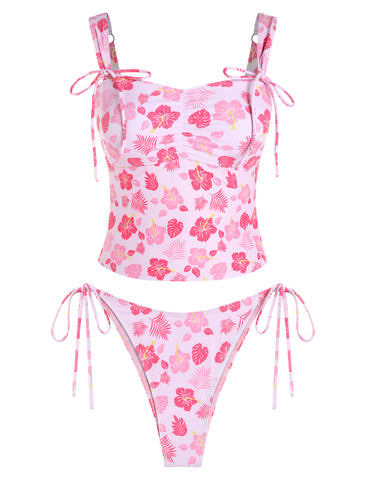 ZAFUL Women's Gingham Ruched Bowknot Decor Cinched Back Tankini Set-AMZ