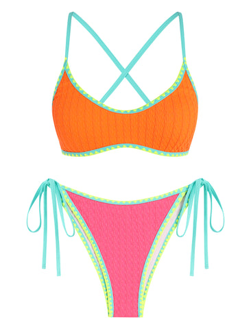 Zaful Contrast Piping Cheeky Bikini Set-AMZ