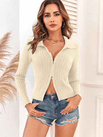 Zipper-Sweater-Long-Sleeve-Beige