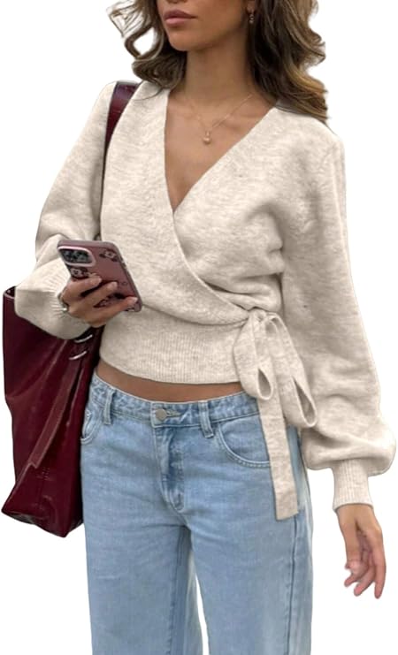 Women's V Neck Wrap Sweater