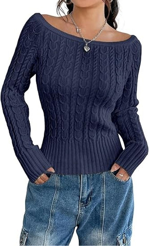 Boat Neck Cable Knit Sweater