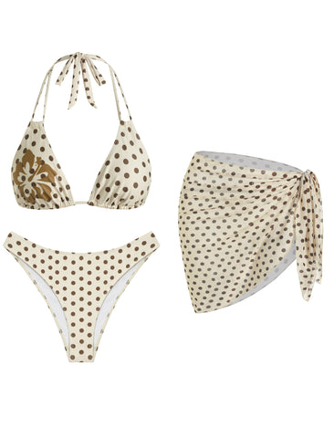 Halter Bikini Swimsuit with Mesh Sarong 3pc Set