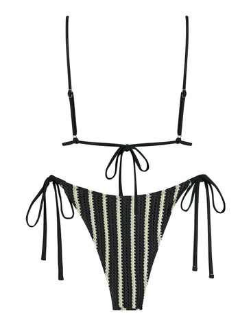 ZAFUL Striped Triangle Knit Cheeky Bikini Two Piece Swimwear Side Tie Bathing Suits