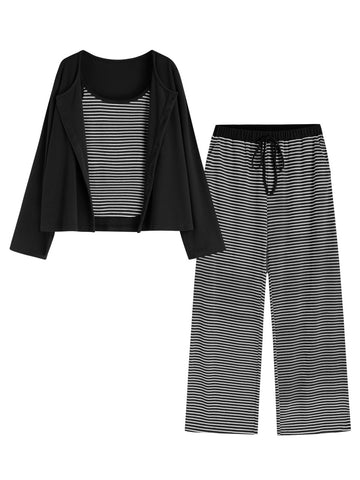 Women's 3-Piece Striped Pajama Set