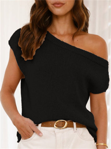 ZAFUL Women's Casual Asymmetrical Shoulder Tee Knit Top Blouse