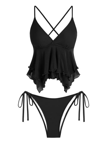 Ruffle Hem Tankini Swimsuit Set