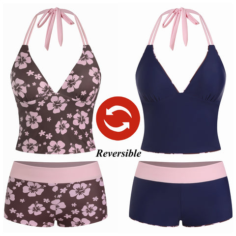 Double Sided Wear Halter Tankini Set