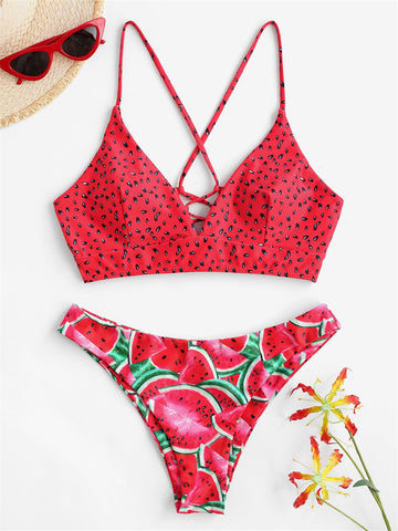 ZAFUL Women's Sexy Triangle Bikini Set Floral Print Spaghetti Strap 2 Piece Swimsuit