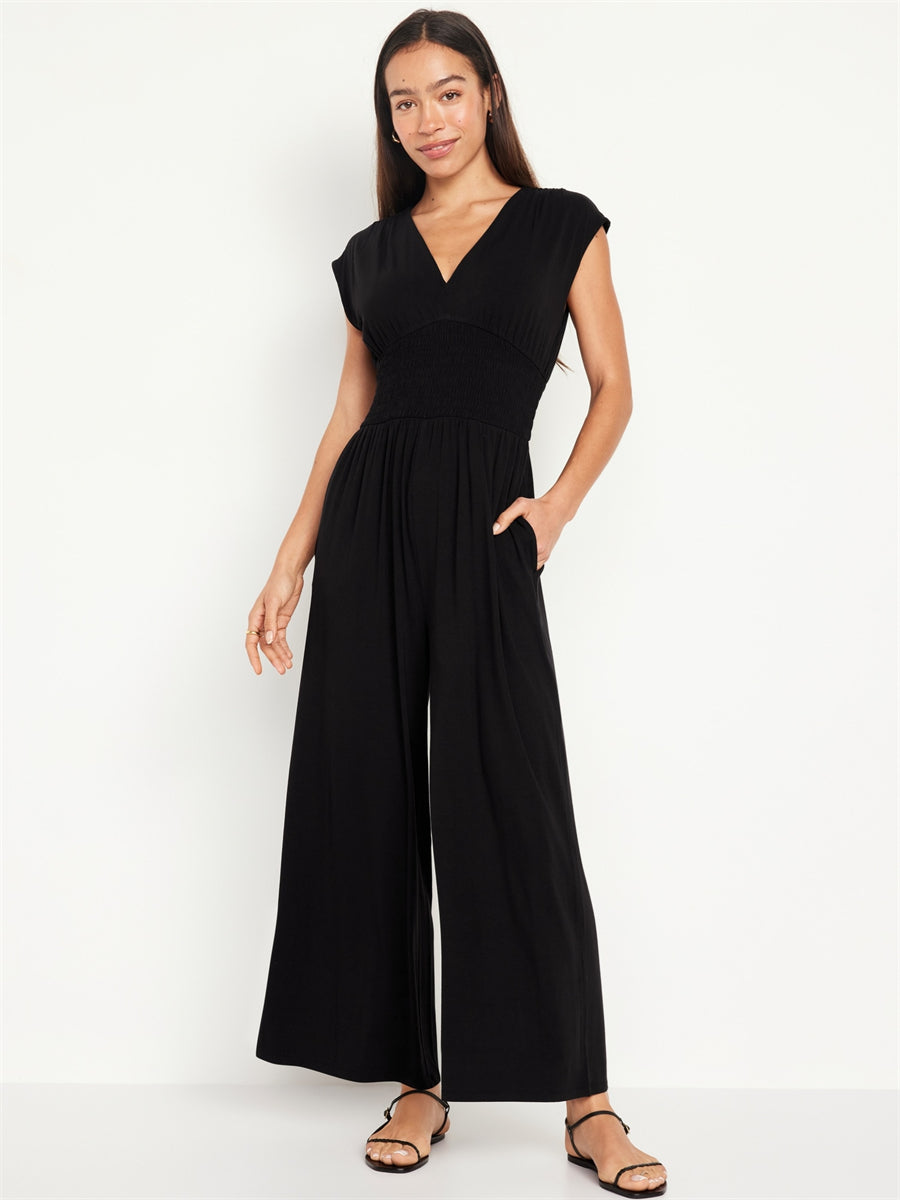 ZAFUL Women Wide Leg Jumpsuits Oversized Sleeveless V-Neck Party Jumpsuits-AMZ