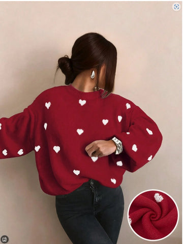 Sweet Heart Pattern Oversized Sweater