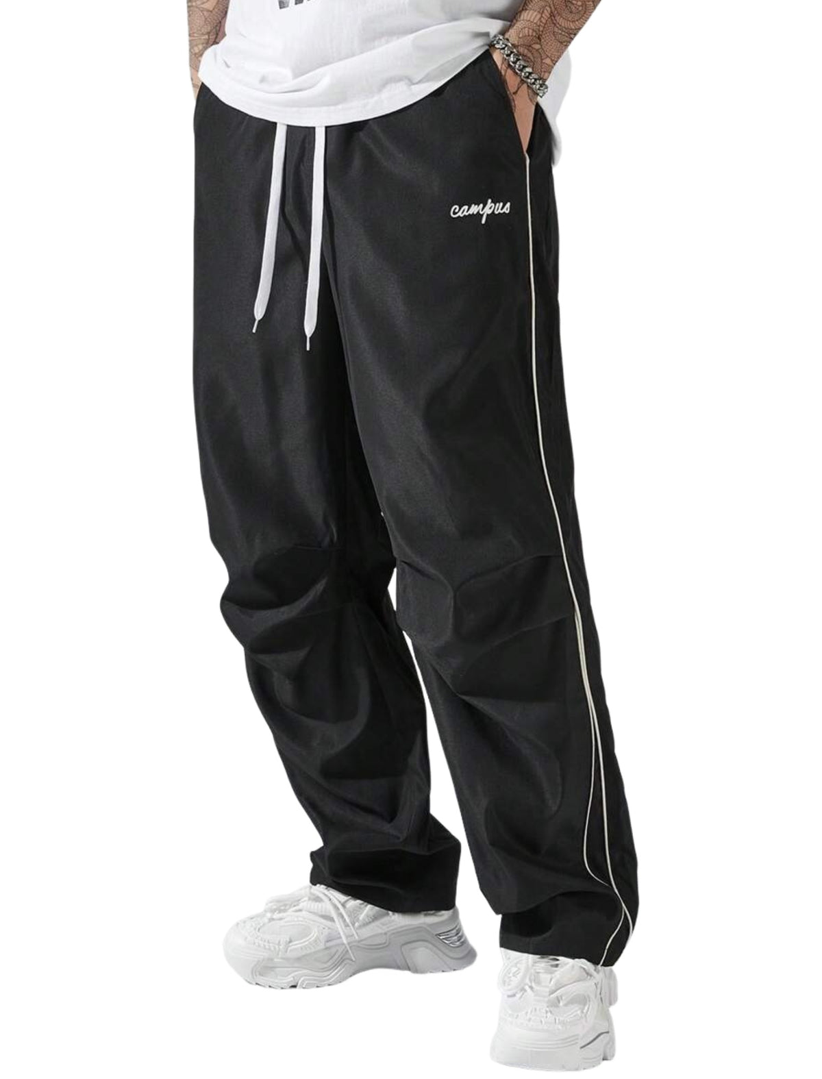 ZAFUL Men's Parachute Sweatpants Y2k Baggy Track Pants Drawstring Wide Leg Casual Trousers Streetwear