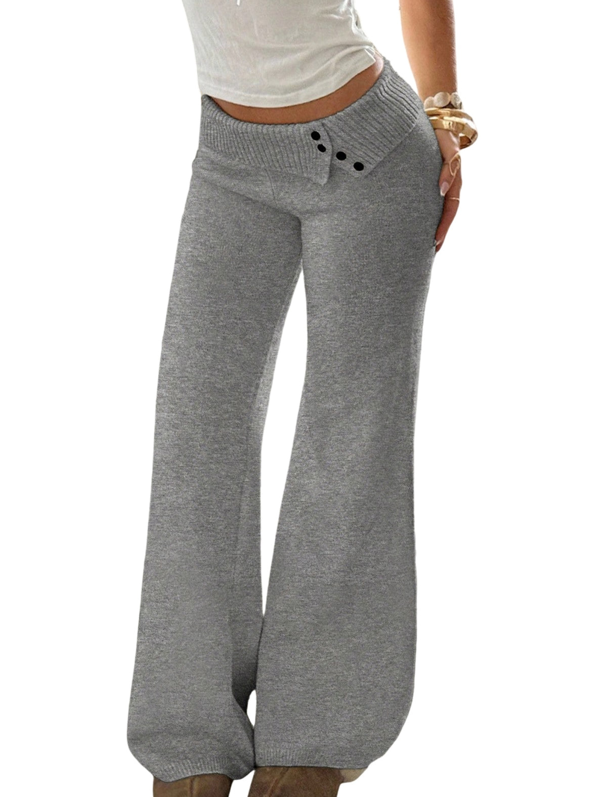Fold-Over Waist Wide Leg Pants
