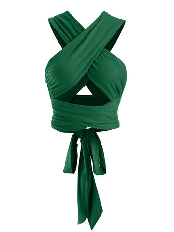 ZAFUL Women's Ribbed Halter Crop Top Ruched Lace-up Cropped Cami Bandana Top Criss Cross Wrap Print Tank Top