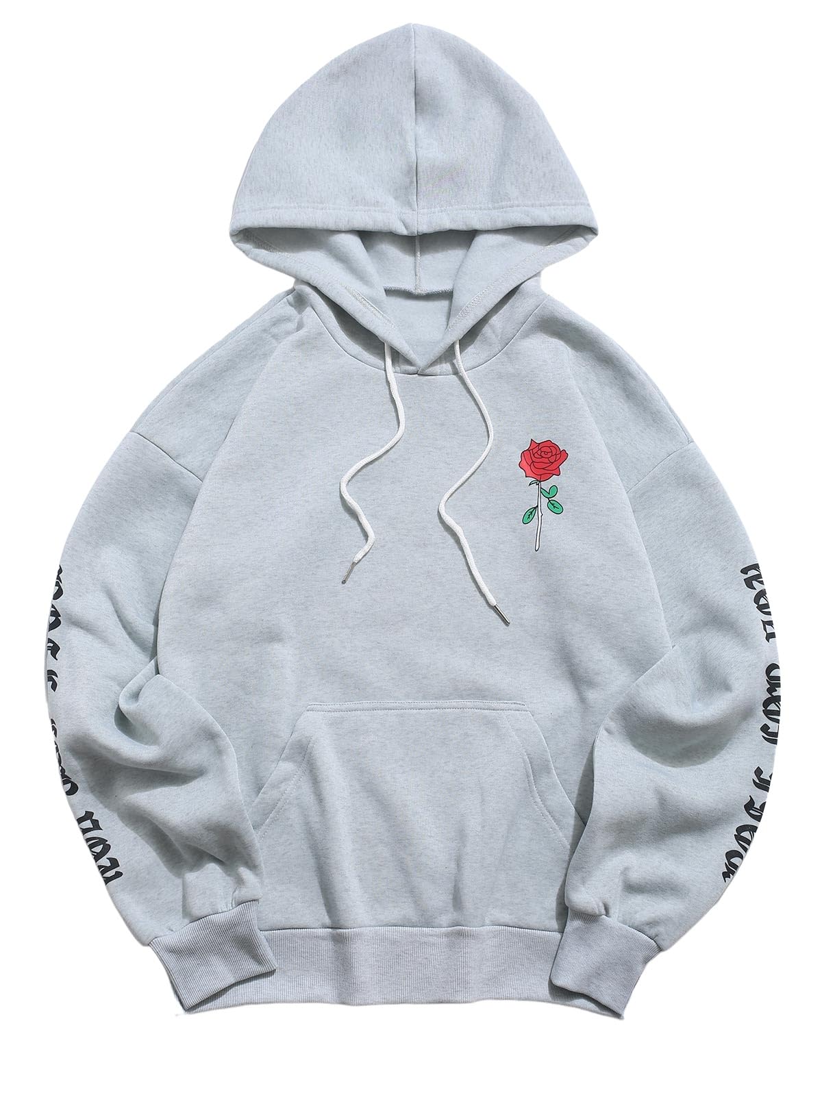 ZAFUL Fleece Hoodie Unisex Rose Letter Print Hooded Pullover Kangaroo Pocket Sweatshirt-AMZ
