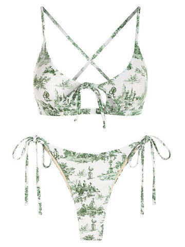 ZAFUL Ribbed Twisted Front Bikini Set for Women Cute Scoop Neck Textured Two Piece Swimsuits Sport Tank Bathing Suit