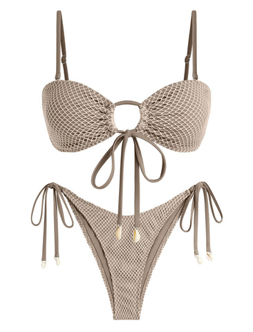 O Ring Fishnet Seashell Bandeau Bikini -AMZ