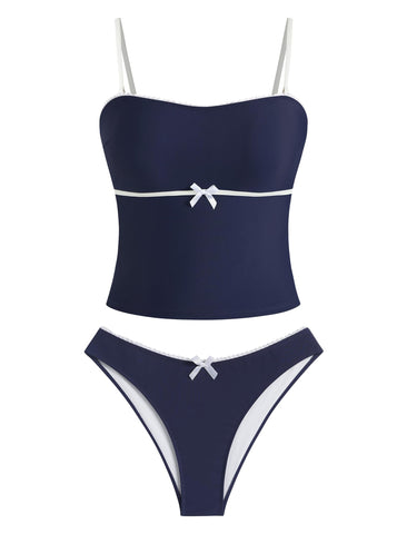 ZAFUL Tankini Swimsuits for Women Bow Tie Side Bathing Suits Tummy Control High Cut Two Piece Bikini Sets