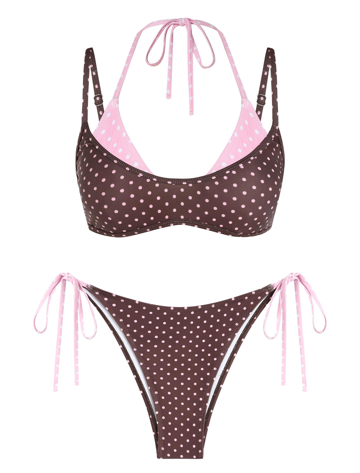 ZAFUL Women's Plaid Bikini Set Colorblock Dual Straps Halter String Tie Side 2 Piece Swimsuit Bathing Suit-AMZ